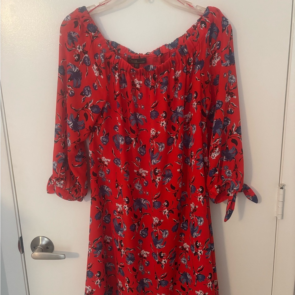 Dalia Red Floral 3/4 Sleeve Dress